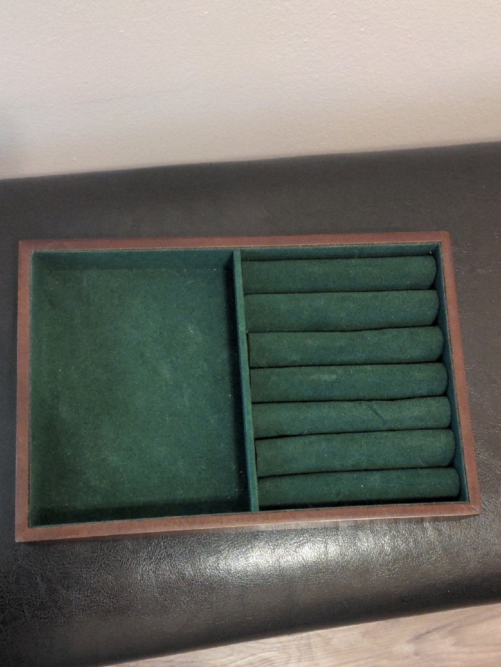 Green Velvet Ring and Accessory/Jewelry Organizer Tray Made With Solid Wood.